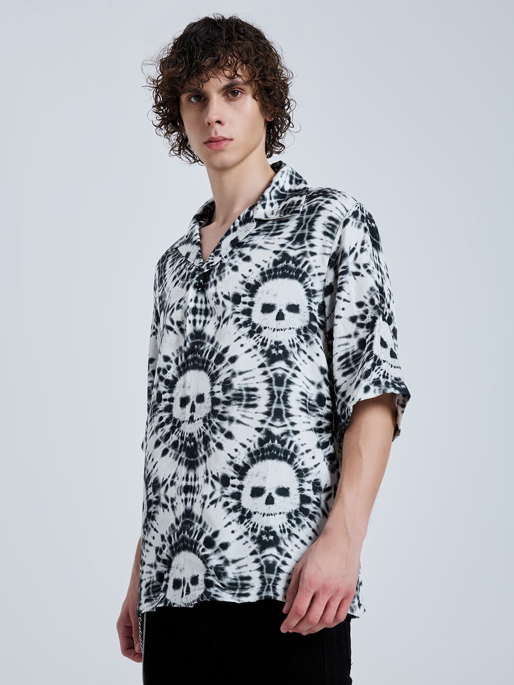 TIE DYE SKULL BOWLING SHIRT
